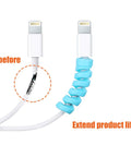 Comparison of frayed cable vs. protected one with 24 Pcs Silicone Cable Protector Set Flexible Spiral USB Charger Cable Saver in blue.