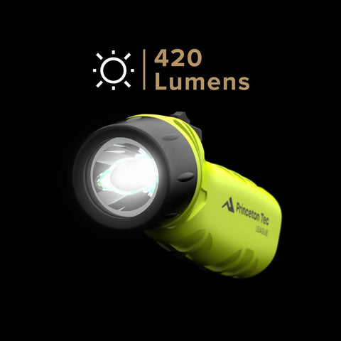 Neon Yellow LED Flashlight With Focused Narrow Beam And 420 Lumens Maxbright LED, Waterproof IPX8 Up To 100 Meters, Rugged Handheld Light