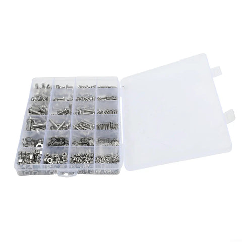 Stainless Steel Hex Bolts Nuts And Washers Set M2-M5 Socket Cap Screws Hardware Kit in open case for DIY and professional projects