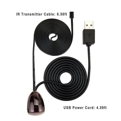 IR Repeater Transmitter Kit With USB Power Extends Remote Range Up To 15 Feet showing coiled cables and USB connector