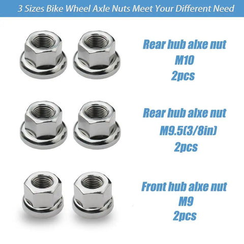 Six Pack Flanged Wheel Hub Nuts For Front And Rear Bikes Includes M8 Three Eighths Inch And M10 Sizing Great For Mountain And Kids
