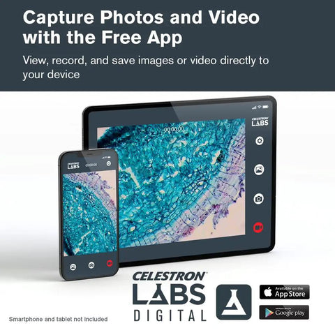 Wireless WiFi Desktop Microscope For iOS And Android That Lets You Stream Live Images, Record Video, And Measure Details, Featuring 3 Plan Achromatic Lenses 4x 10x 40x And 12x Digital Eyepiece For 48x 120x 480x Magnification, tablet and phone app view