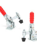 Toggle Clamp With Quick Release For Drill Presses, Vertical Hold Down Clamp for woodworking jigs, red handle, metal base