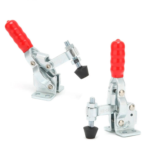 Toggle Clamp With Quick Release For Drill Presses, Vertical Hold Down Clamp for woodworking jigs, red handle, metal base
