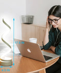 Woman working at desk with 17.9-inch Spiral LED Desk Lamps Set Of 2 10W Modern Bedside Lights with 3 Color Modes and Stepless Dimming