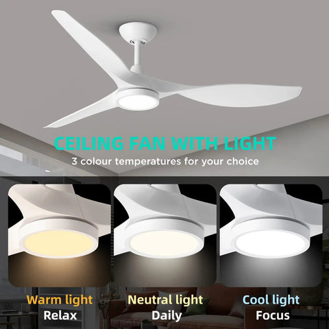 Stylish 52 Inch White Ceiling Fan With Three Blades And Built In Light Featuring Slick Finish Hella Powerful Airflow Quiet Operation Remote Control For Cool Living Space Vibes.