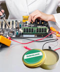 Precision electronics soldering with 100G Pro Grade Soldering Flux Paste, lead free, no clean, low 60C melting point in open tin