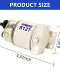 Marine Fuel Water Separator Kit For R12T 10 Micron Filter Replacement For Gas And Diesel Outboard Motors dimensions shown