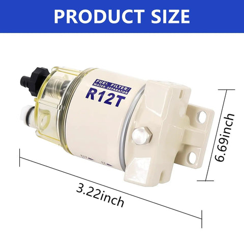 Marine Fuel Water Separator Kit For R12T 10 Micron Filter Replacement For Gas And Diesel Outboard Motors dimensions shown