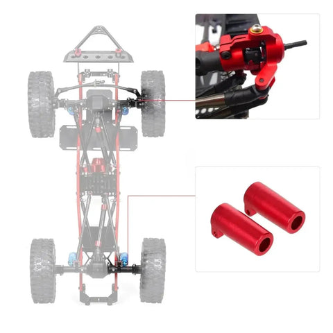 Heavy Duty Aluminum Front C Hub Carrier Set With Rear Axle Lockout Kit For RC Crawlers displayed on a scale truck chassis with red components.