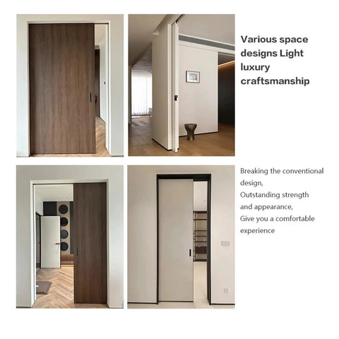 Heavy Duty Sliding Barn Door Hardware Kit With Smooth As Butter Aluminum Track System Built Tough For Homeowners Rust Proof Anti Scratch Finish And Effortless Daily Use, shown in various interior designs.