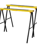 Rock Solid Portable Folding Sawhorse Heavy Duty Steel Work Stand Twin Pack with black and yellow design, ideal for DIY projects.