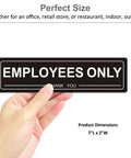 Person holding Four Pack Self Adhesive Employees Only Sign For Doors, Built To Last With 80Mil Acrylic, Staff Only Sign, 7x2 Inches, Black