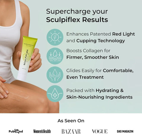 Person holding gel with benefits of 3 In 1 Body Sculpting Machine With Dynamic Cupping And Red Light Therapy For Firmer Looking Skin