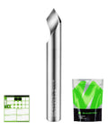 Sharpro carbide chamfer router bit, 60° V-groove, 1/4-in shank; shown with SHARPRO packaging and a sticker card.