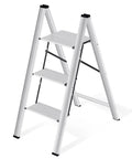 Three Step Aluminum Folding Ladder For Indoor And Outdoor Tasks Space Saving Slim Fold To Four Centimeter Flat