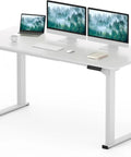Massive 63 X 28 Electric Standing Desk Built With A Badass Four Leg Frame Smooth Motorized Height Adjustment And Top Tier Ergonomic Workstation For Your Sick Home Office Grind with laptops and monitors