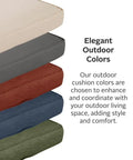 Stack of Montlake FadeSafe Outdoor Bench Cushions in multiple colors for Patio Hangouts Water Repellent and Fade Resistant Seat Pad
