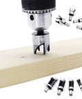 Kickass Eight Piece Wood Plug Cutter Drill Bit Set Made From Heavy Duty Carbon Steel And Titanium Coating for cutting wood.