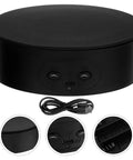 Stunning 13cm Black Electric Rotating Display Stand For Your Jewelry, Glass Cups And Collectibles With Smooth 360 Spin Action To Wow Buyers top view with buttons and charging port.