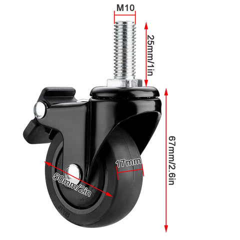 Pro Level 4 Pack Trolley Swivel Caster Wheels With Silent Rubber Brakes And Cushioned Treads Perfect For Furniture Replacement Easy M6 M8 M10 Hardware Hookup Smooth Riding Heavy Duty Rollers