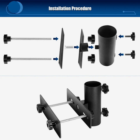 Installation steps for Adjustable Deck Umbrella Base Clamp For Railings And Fences, outdoor patio umbrella holder parts