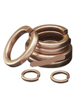 Brass spring lock washers for M3 to M12 fasteners in split lock gasket design to keep bolts from loosening under vibration.