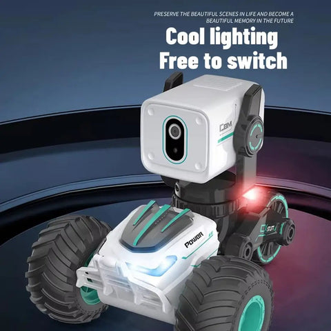 Stunt RC Car With 720P HD FPV Camera, No App Needed FPV, two-way talk feature, LED lights, and built-in screen