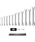 Reversible 12 Point Ratcheting Wrench Set With Modular Organizers 15 Piece From Quarter Inch To One Inch Heavy Duty Pro Grade Hand Tools