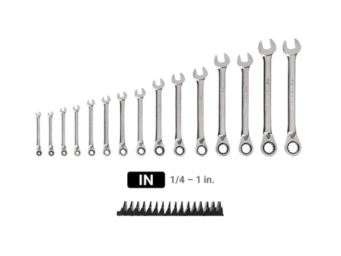 Reversible 12 Point Ratcheting Wrench Set With Modular Organizers 15 Piece From Quarter Inch To One Inch Heavy Duty Pro Grade Hand Tools