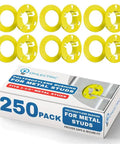 250 Count Polypropylene Wire Pull Bushings For Metal Studs Bulk Pack, featuring yellow sleeves and packaging.