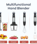 Powerful 1000W 5 In 1 Immersion Blender With 16 Speed Settings Stainless Steel Blades Includes 800ml Beaker 600ml Chopper Whisk And Milk Frother