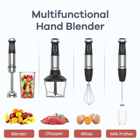 Powerful 1000W 5 In 1 Immersion Blender With 16 Speed Settings Stainless Steel Blades Includes 800ml Beaker 600ml Chopper Whisk And Milk Frother