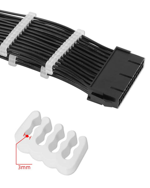 48 Piece Cable Comb Kit For PC Cables showing 3mm white comb and black 24-pin cable connector for tidy cable management.