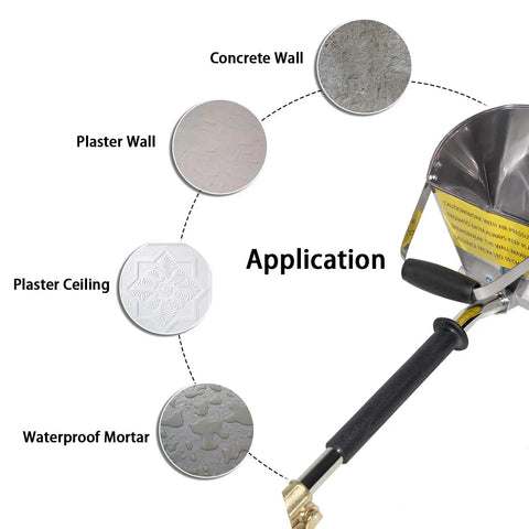 Tough As Nails Stucco And Mortar Sprayer Built For Smooth Wall Texture Applications With Large Stainless Steel Hopper, showcasing application on various surfaces.