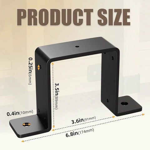 Beefy 4x4 Post Ties and U Brackets Set for Decks, Fences, and Gazebos, 3 Pack, Heavy-Duty Black 2mm Thick Steel with dimensions.