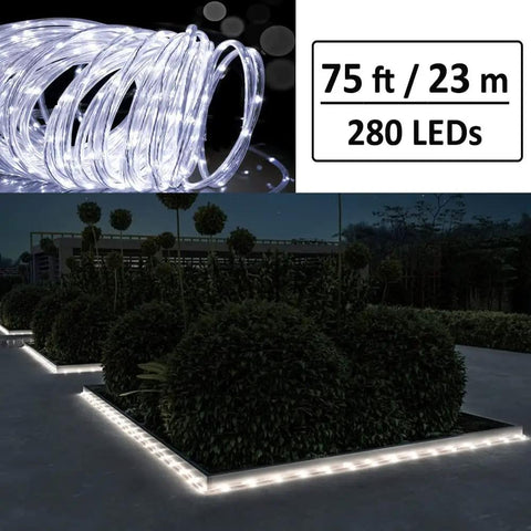 75ft Rope Lights With 280 LEDs Remote Control Waterproof Dimmable Tube Light With Timer 8 Lighting Modes Not Connectable Perfect For Deck Patio Wedding Bedroom Decor Vibe illuminating garden pathway at night