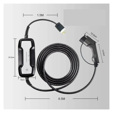 Beefy Portable Level 2 EV Charger 16A 3.68KW 26 Ft Cable Home Charging Station With Smart Temperature Control Chip shown with measurements