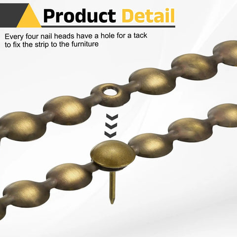Smooth Upholstery Nailhead Trim Tape 8 Meter Glossy Bronze Decorative Strips With Easy Push Nails For Sofa Headboard Chair No Sweat Diy Furniture Boss Upgrade showing nail heads with tacks on a flexible strip.