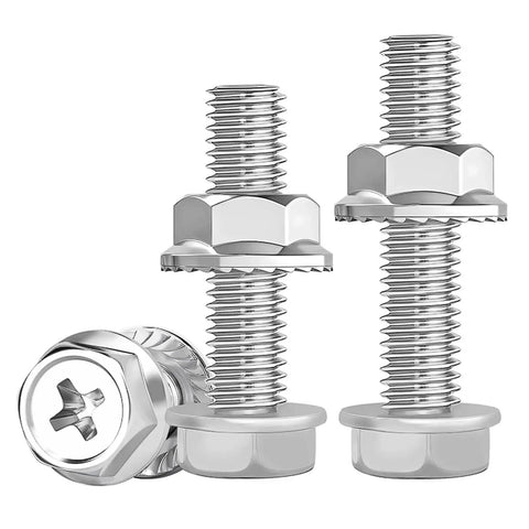 M6 Cross Flange Bolts And Nuts Kit With Toothed Lock Washers, Serrated Hex Head Screws, 20 Complete Sets, 304 Stainless Steel