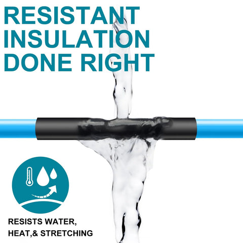 Heat shrink tubing installed on a blue pipe joint; black, 1/2 inch, waterproof.