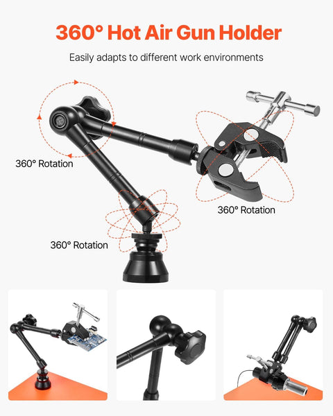 360° hot air gun holder of Magnetic Helping Hands Soldering Station With Four Arms Vise LED Magnifying Lamp Four PCB Holders