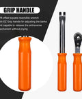 2-Piece Automatic Slack Adjuster Release Tool Set For Air Brake Systems with orange grips, fork end tool, and ratcheting wrench.
