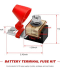 Heavy Duty MRBF Terminal Fuse Block, 300 Amp 58 Volt DC Single Stud Battery Fuse Kit with red weatherproof lid and steel hardware.