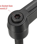 Close-up of M10 30mm Adjustable Clamping Lever Handle with Push Button Locking Ratchet, showing 5mm hex socket and threaded stud
