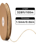 328 Ft Jute Twine 1.5 mm 2 Ply Natural Craft Twine String For Gift Wrapping DIY Crafts Gardening And Home Use On A Paper Spool
