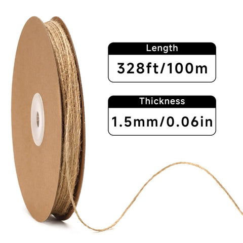 328 Ft Jute Twine 1.5 mm 2 Ply Natural Craft Twine String For Gift Wrapping DIY Crafts Gardening And Home Use On A Paper Spool