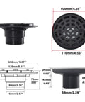 Round Shower Drain Kit Matte Black With Adjustable Base Flange 4 Inch Drain Cover With Threaded Adapter Dimensions