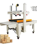 Heavy Duty Auto Carton Sealer With Dual Belt Conveyor For Swift Box Tape Seaming and Rock Solid Parcel Wrapping 110 Volt, features adjustable width platform.