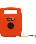 Smooth Rolling Fifty Foot Fiberglass Tape Measure High Visibility Orange Linear Measuring Rule Built Like A Tank For Tough Job Sites And Professional Field Crews, showing orange casing and measuring blade.